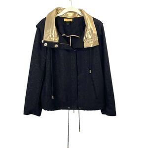 St. John Hooded Snakeskin Print Jacket Blazer Coat Sz S black‎ gold